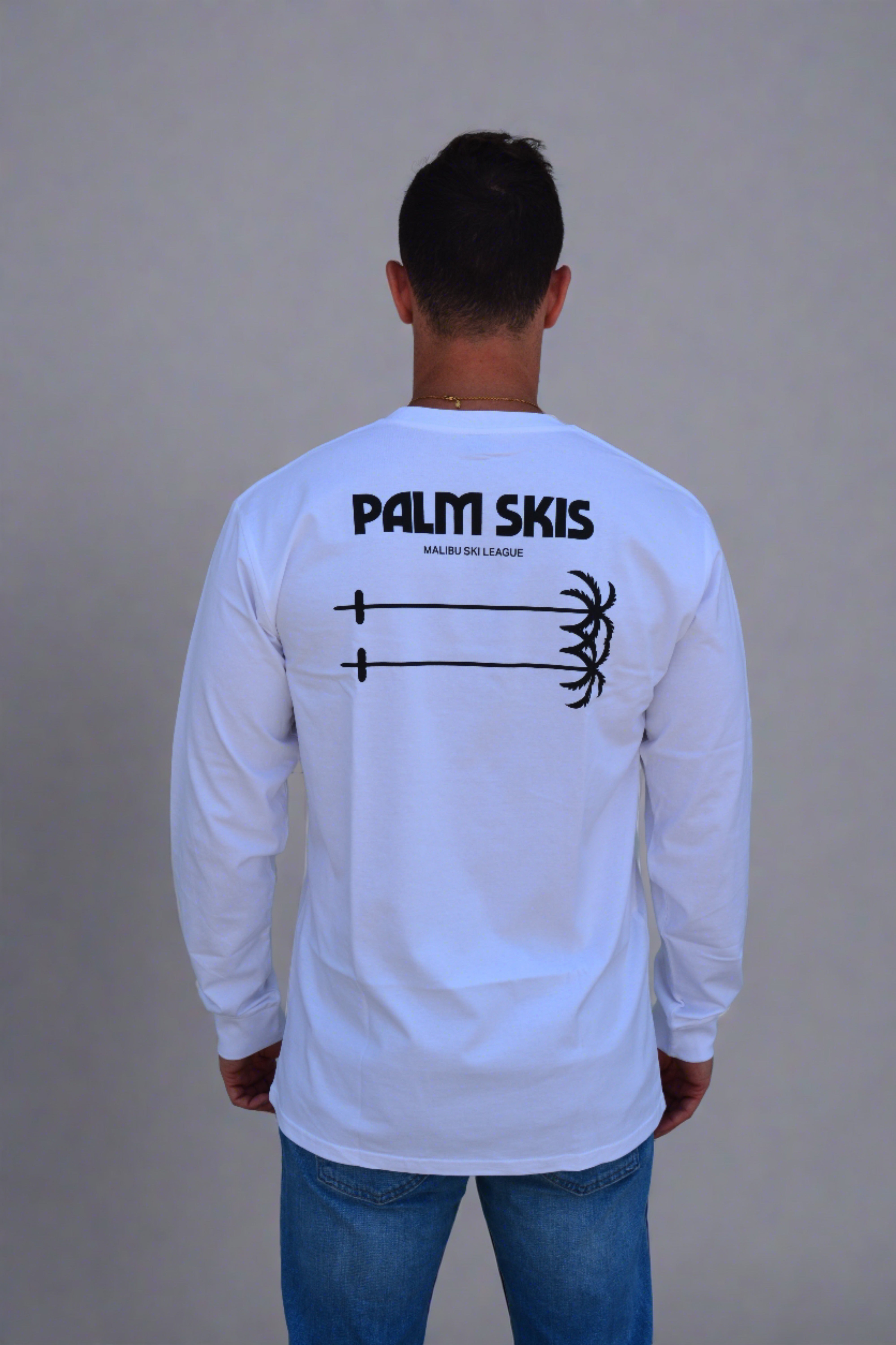 "Palm Skis" Long Sleeve Tee - Bright White